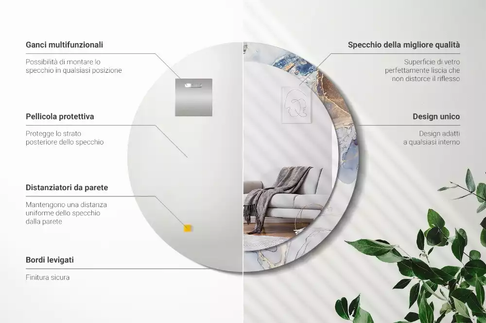 Lustro z okrągłą ramką z nadrukiem o motywie abstrakcyjnej sztuki