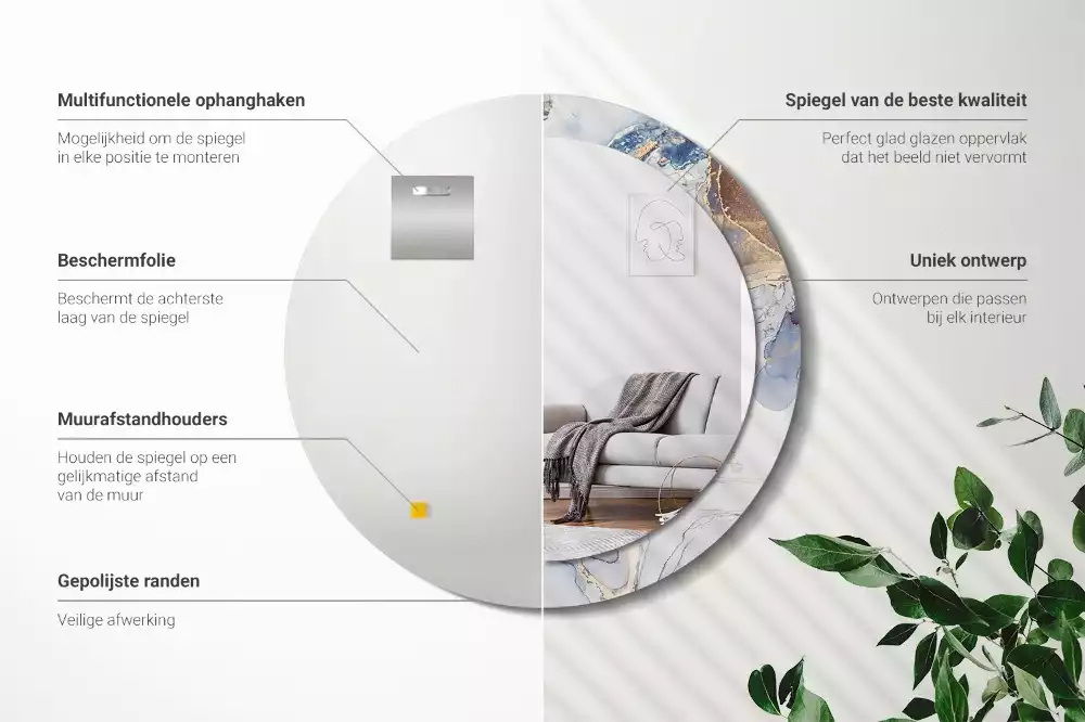 Lustro z okrągłą ramką z nadrukiem o motywie abstrakcyjnej sztuki