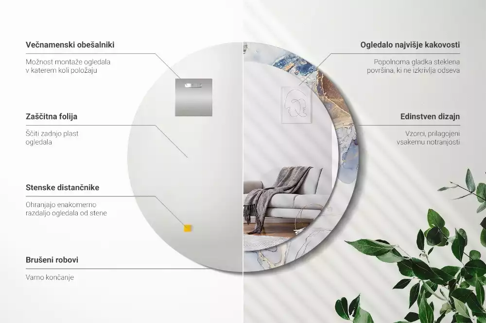 Lustro z okrągłą ramką z nadrukiem o motywie abstrakcyjnej sztuki