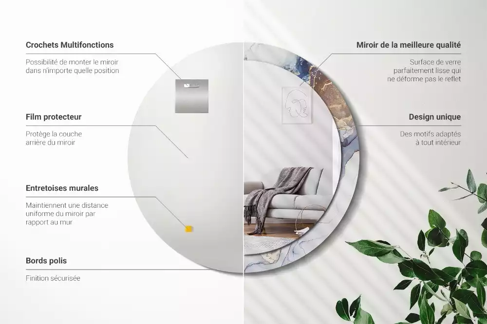 Lustro z okrągłą ramką z nadrukiem o motywie abstrakcyjnej sztuki