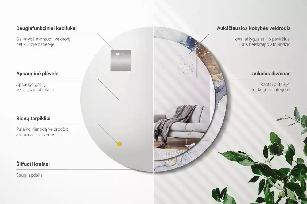 Lustro z okrągłą ramką z nadrukiem o motywie abstrakcyjnej sztuki