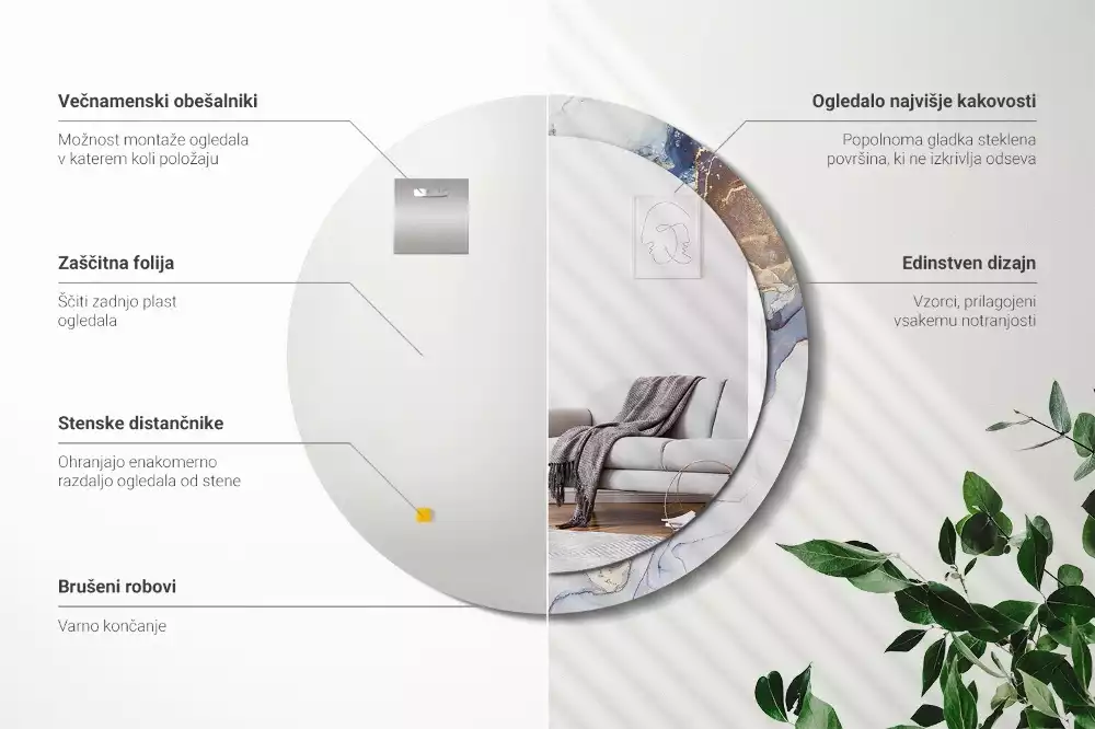 Lustro z okrągłą ramką z nadrukiem o motywie abstrakcyjnej sztuki