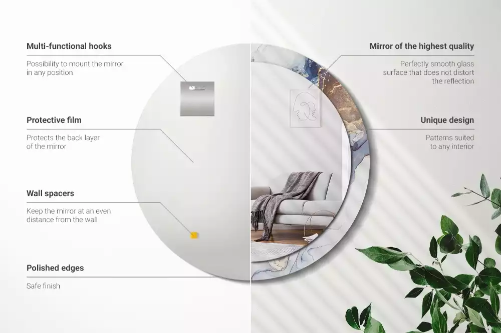 Lustro z okrągłą ramką z nadrukiem o motywie abstrakcyjnej sztuki