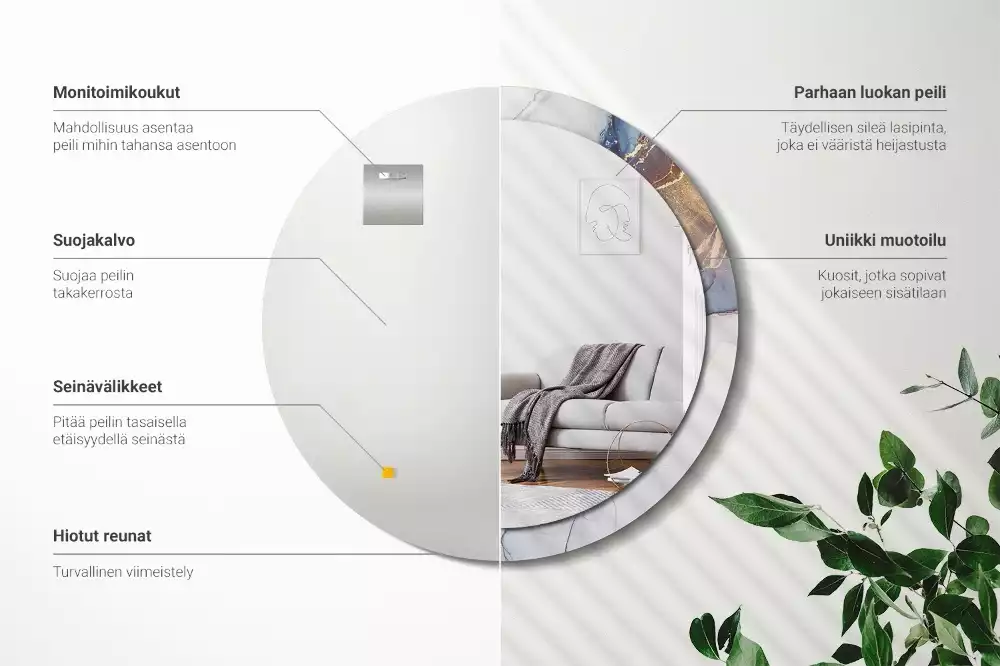 Lustro z okrągłą ramką z nadrukiem o motywie abstrakcyjnej sztuki