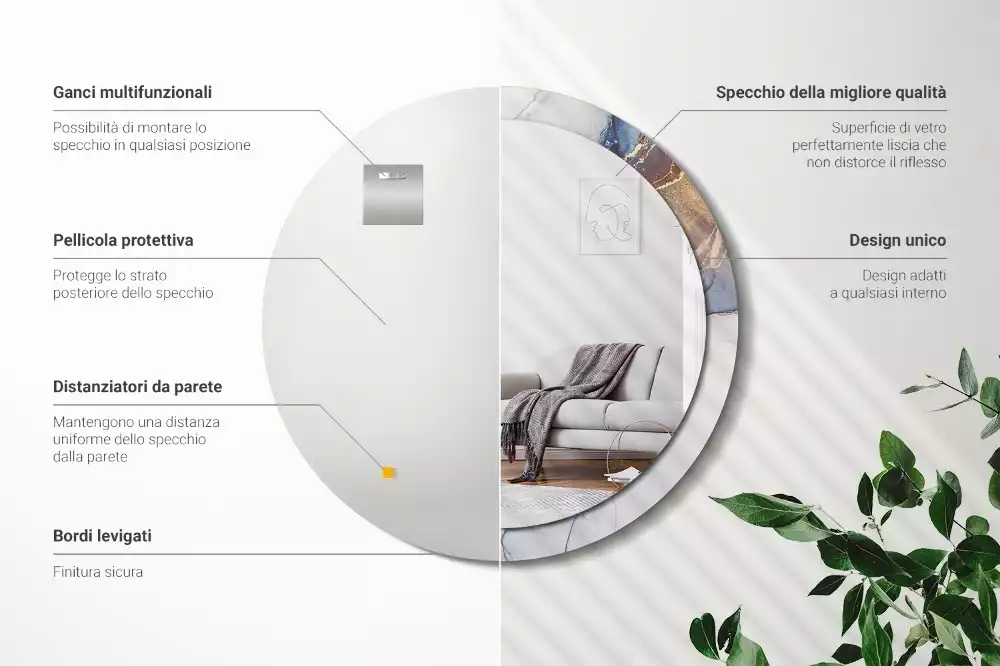 Lustro z okrągłą ramką z nadrukiem o motywie abstrakcyjnej sztuki