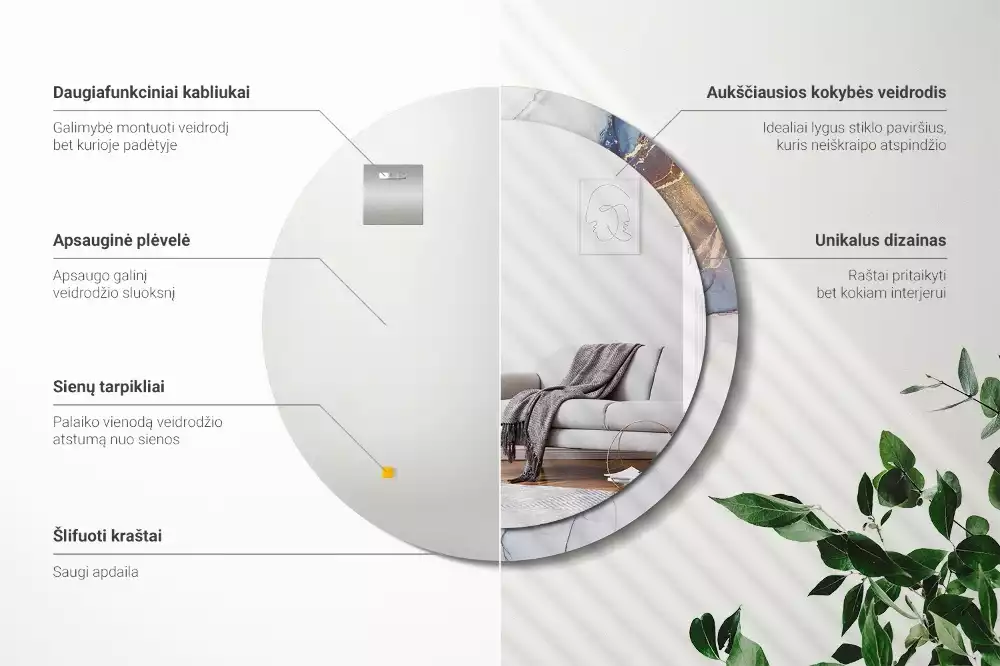 Lustro z okrągłą ramką z nadrukiem o motywie abstrakcyjnej sztuki