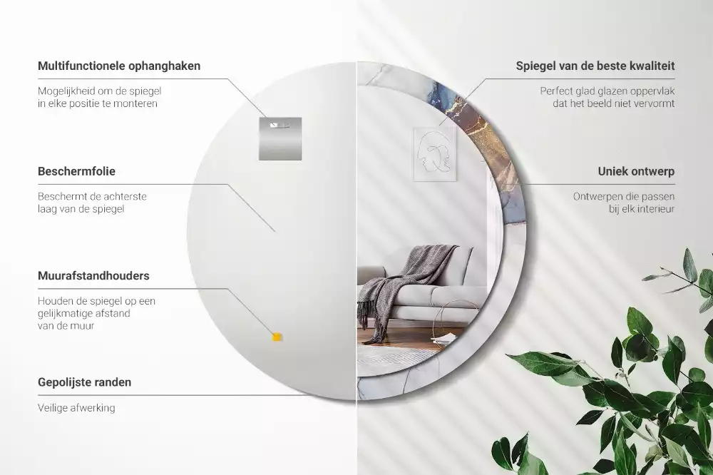 Lustro z okrągłą ramką z nadrukiem o motywie abstrakcyjnej sztuki