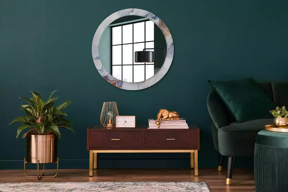 Lustro z okrągłą ramką z nadrukiem o motywie abstrakcyjnej sztuki