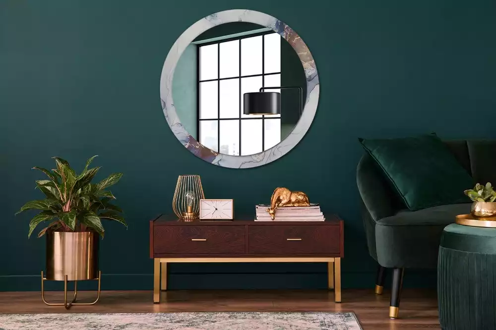 Lustro z okrągłą ramką z nadrukiem o motywie abstrakcyjnej sztuki