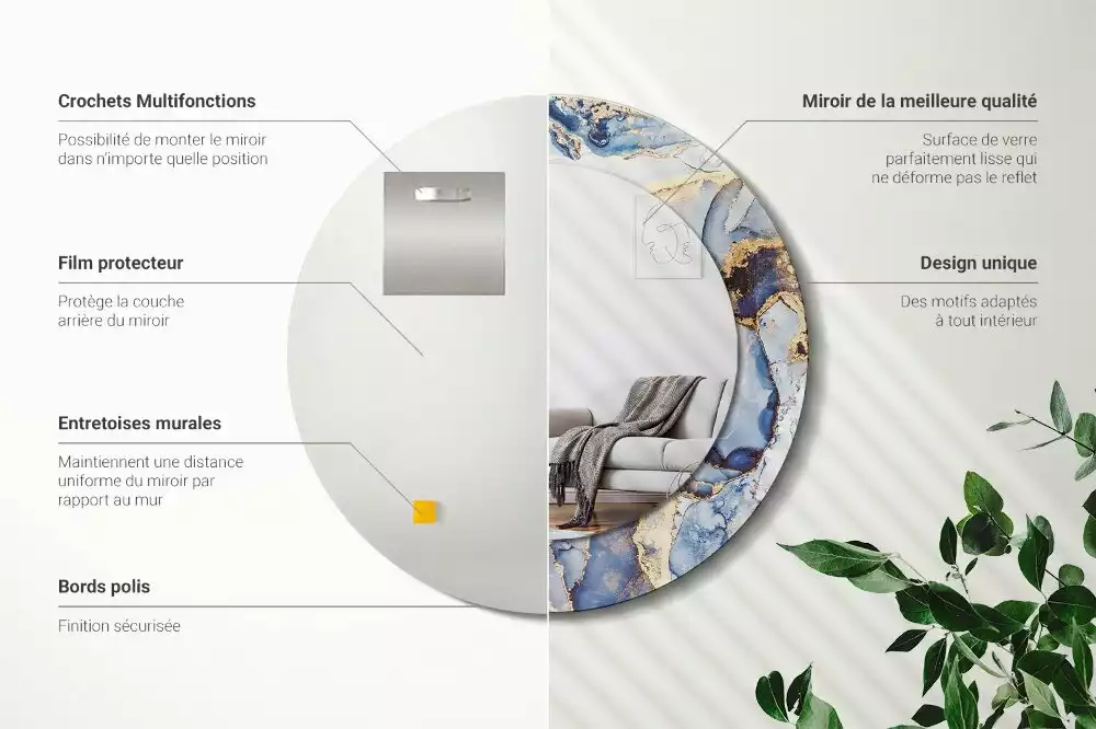 Lustro z okrągłą ramką z nadrukiem o motywie abstrakcyjnej sztuki