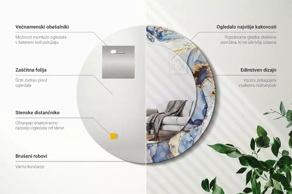 Lustro z okrągłą ramką z nadrukiem o motywie abstrakcyjnej sztuki