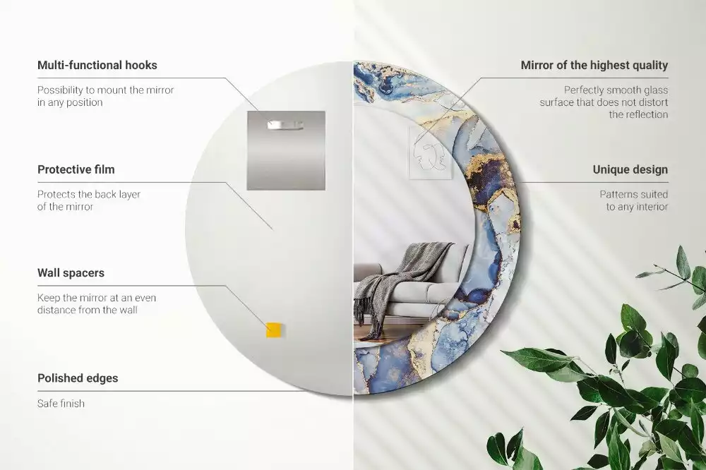 Lustro z okrągłą ramką z nadrukiem o motywie abstrakcyjnej sztuki