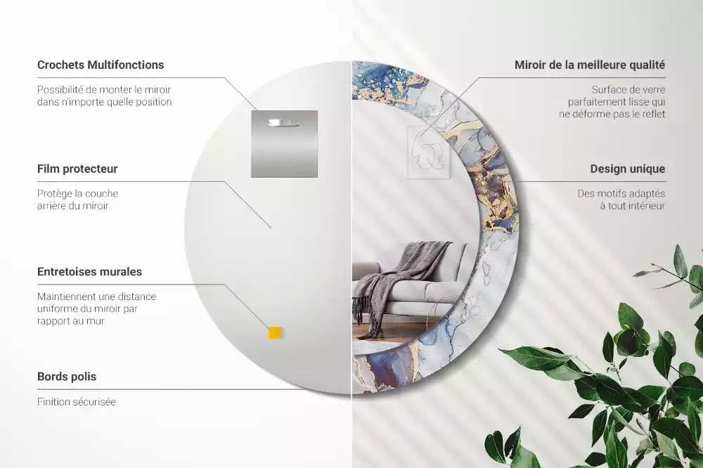 Lustro z okrągłą ramką z nadrukiem o motywie abstrakcyjnej sztuki