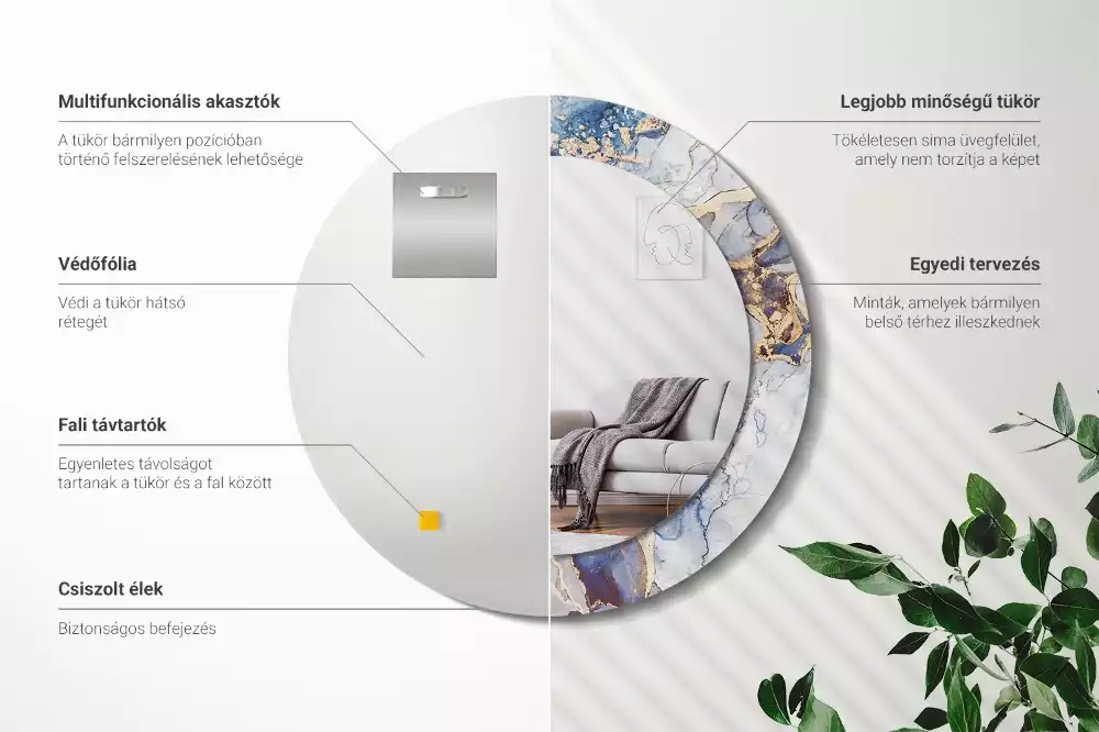 Lustro z okrągłą ramką z nadrukiem o motywie abstrakcyjnej sztuki