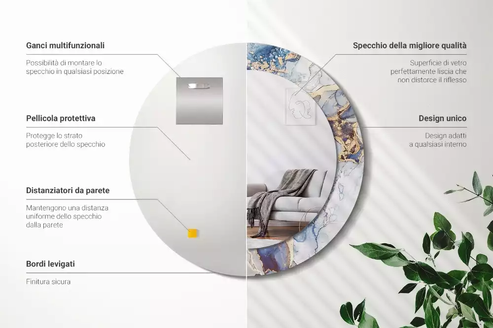 Lustro z okrągłą ramką z nadrukiem o motywie abstrakcyjnej sztuki