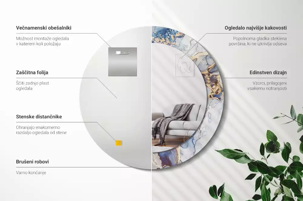 Lustro z okrągłą ramką z nadrukiem o motywie abstrakcyjnej sztuki