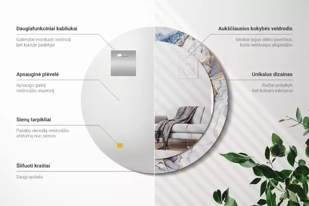 Lustro z okrągłą ramką z nadrukiem o motywie abstrakcyjnej sztuki