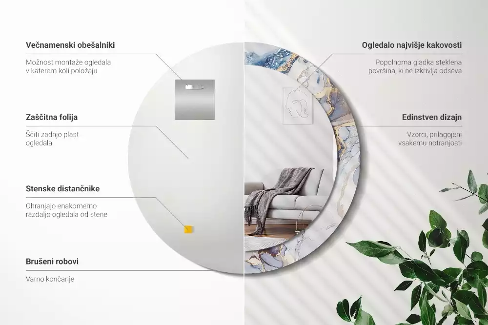 Lustro z okrągłą ramką z nadrukiem o motywie abstrakcyjnej sztuki