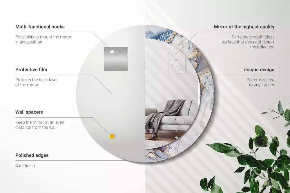 Lustro z okrągłą ramką z nadrukiem o motywie abstrakcyjnej sztuki