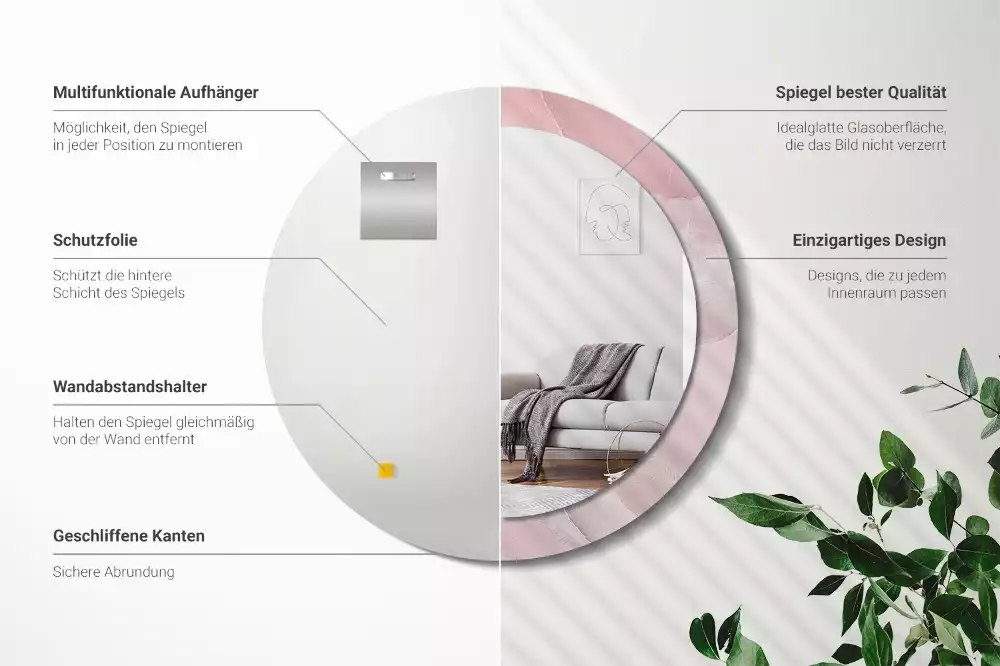 Lustro w ramce z nadrukiem w motywie różowego kamienia