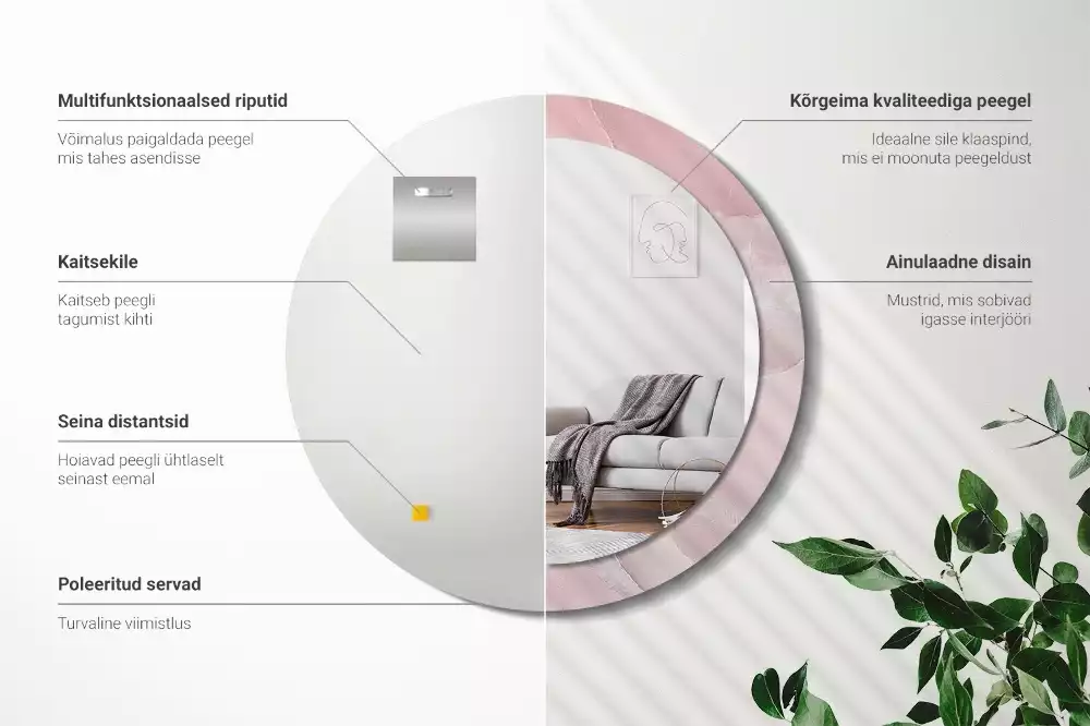 Lustro w ramce z nadrukiem w motywie różowego kamienia