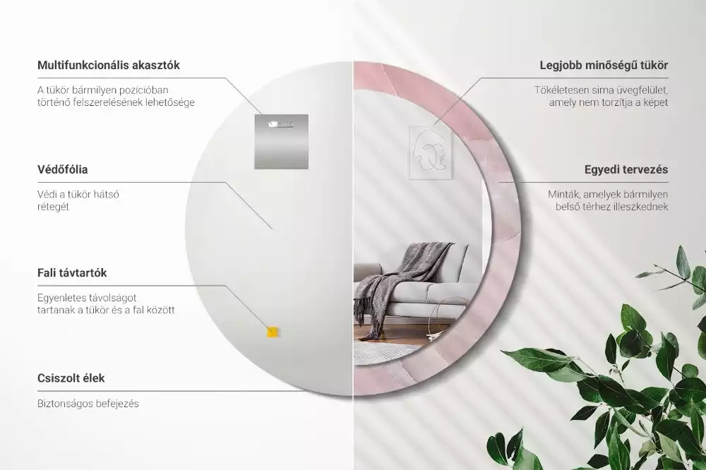 Lustro w ramce z nadrukiem w motywie różowego kamienia