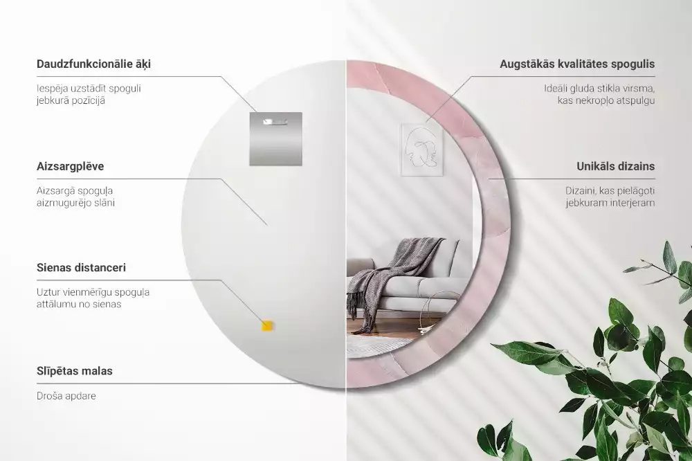 Lustro w ramce z nadrukiem w motywie różowego kamienia