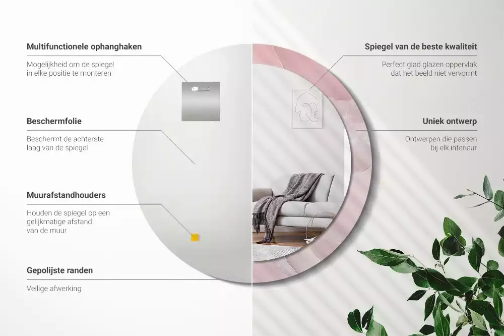 Lustro w ramce z nadrukiem w motywie różowego kamienia