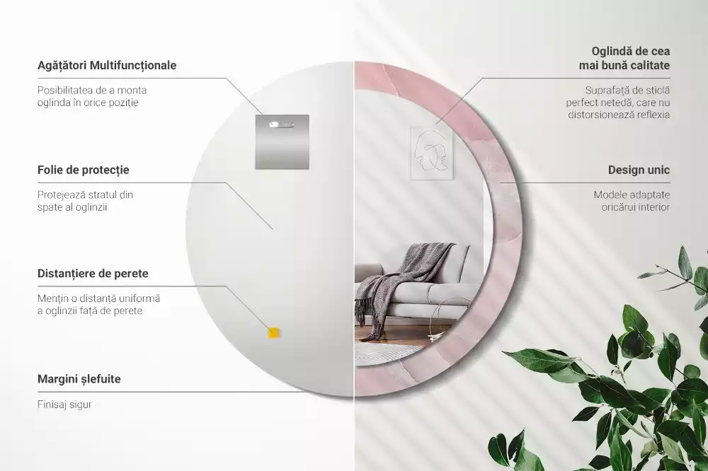 Lustro w ramce z nadrukiem w motywie różowego kamienia