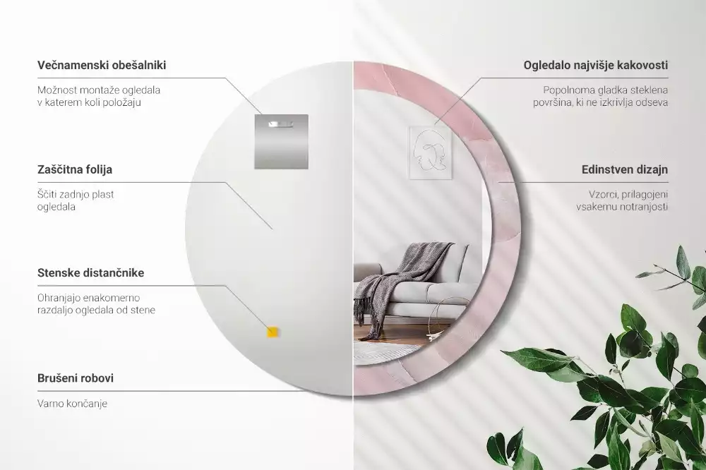 Lustro w ramce z nadrukiem w motywie różowego kamienia