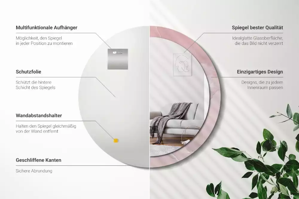 Lustro w ramce z nadrukiem w motywie różowego kamienia