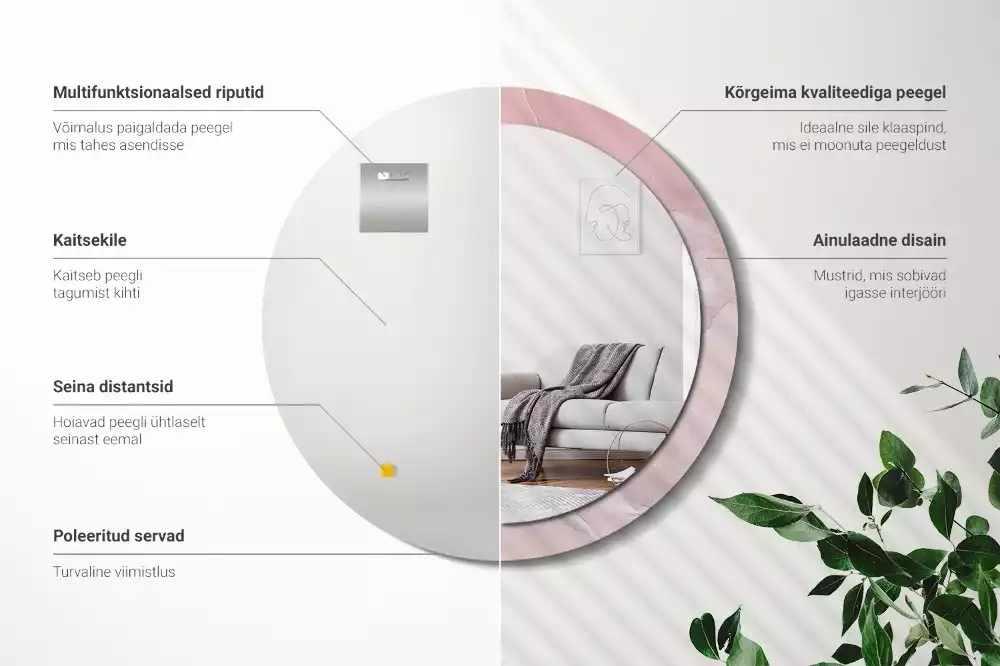 Lustro w ramce z nadrukiem w motywie różowego kamienia