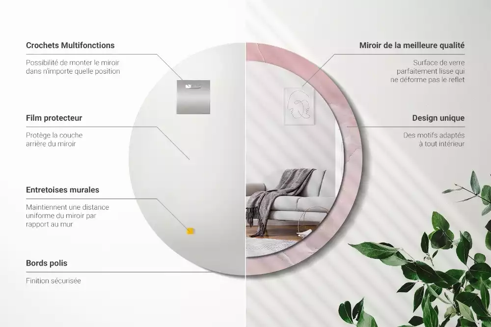 Lustro w ramce z nadrukiem w motywie różowego kamienia