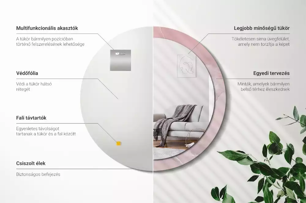 Lustro w ramce z nadrukiem w motywie różowego kamienia