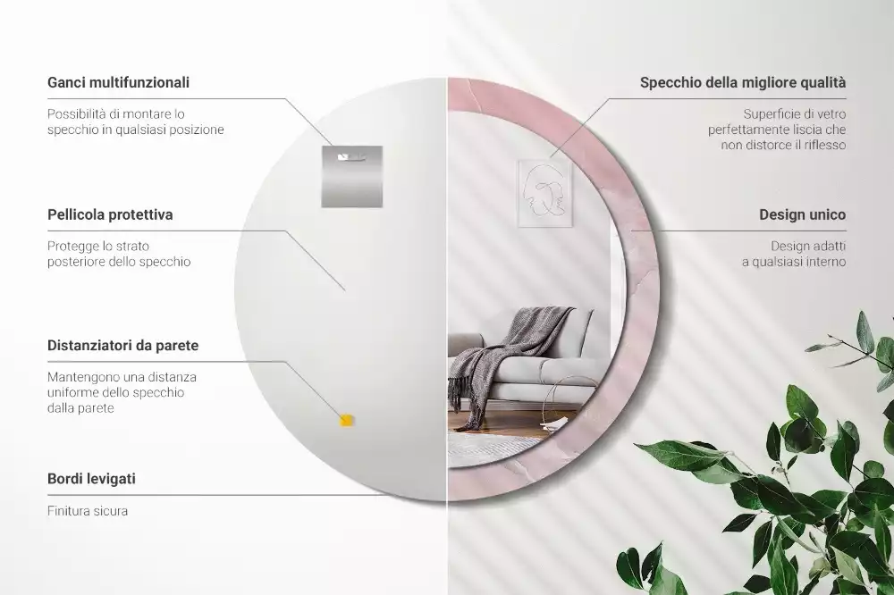 Lustro w ramce z nadrukiem w motywie różowego kamienia