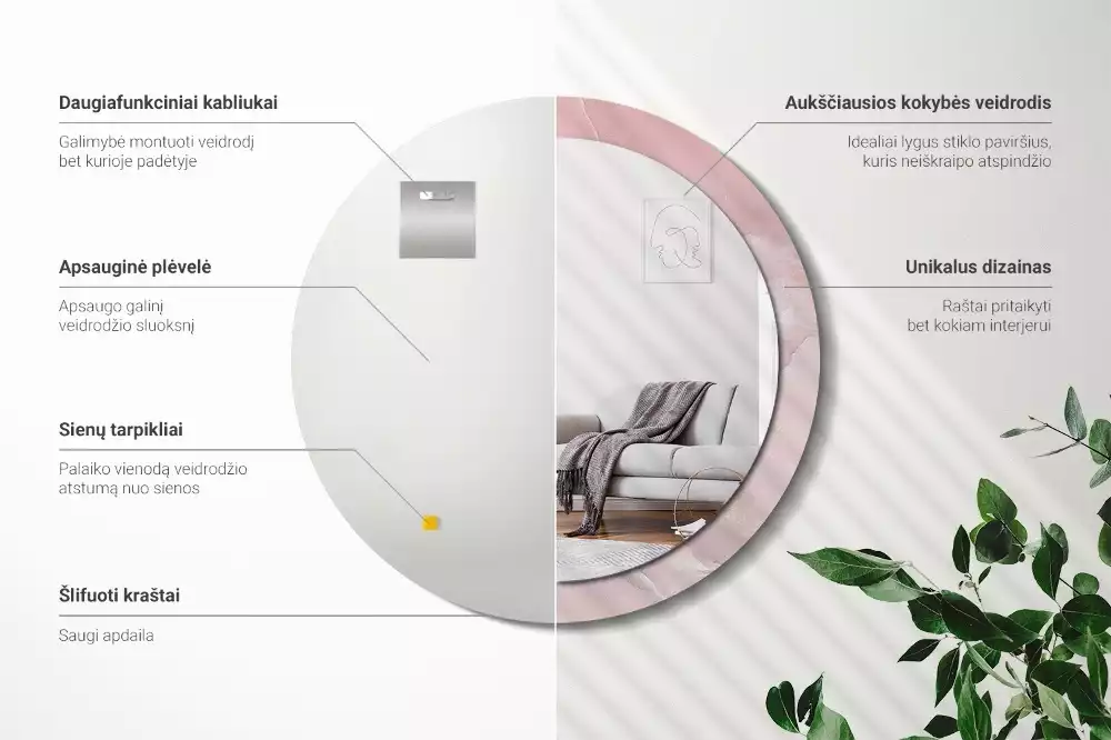 Lustro w ramce z nadrukiem w motywie różowego kamienia