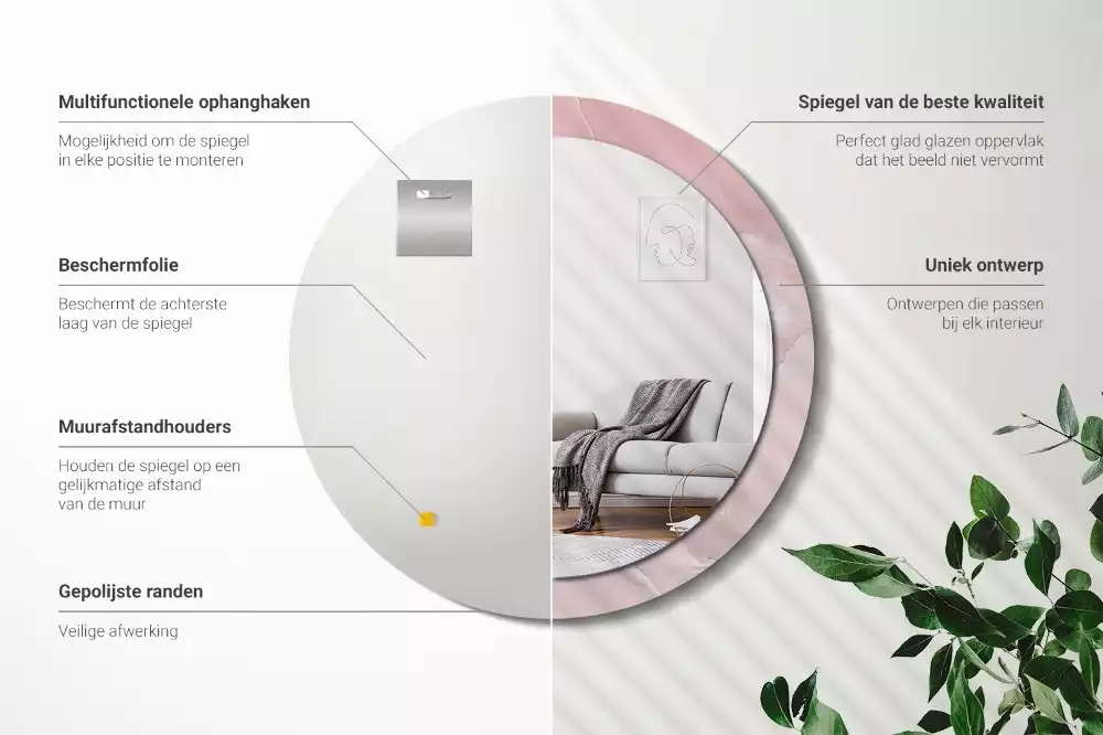 Lustro w ramce z nadrukiem w motywie różowego kamienia