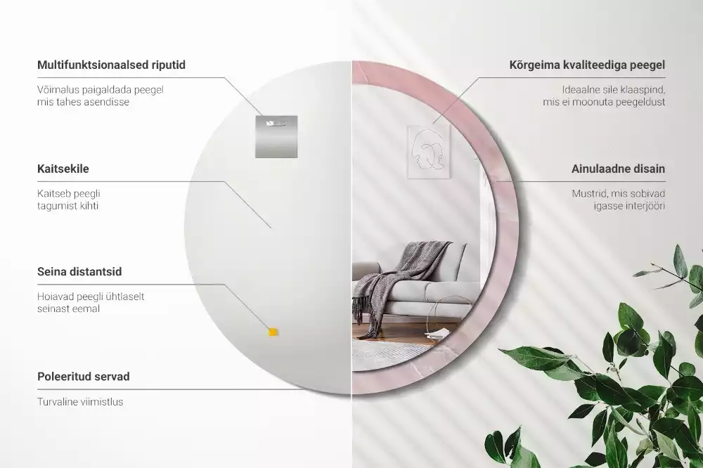 Lustro w ramce z nadrukiem w motywie różowego kamienia