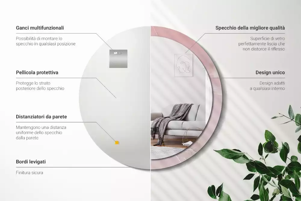 Lustro w ramce z nadrukiem w motywie różowego kamienia