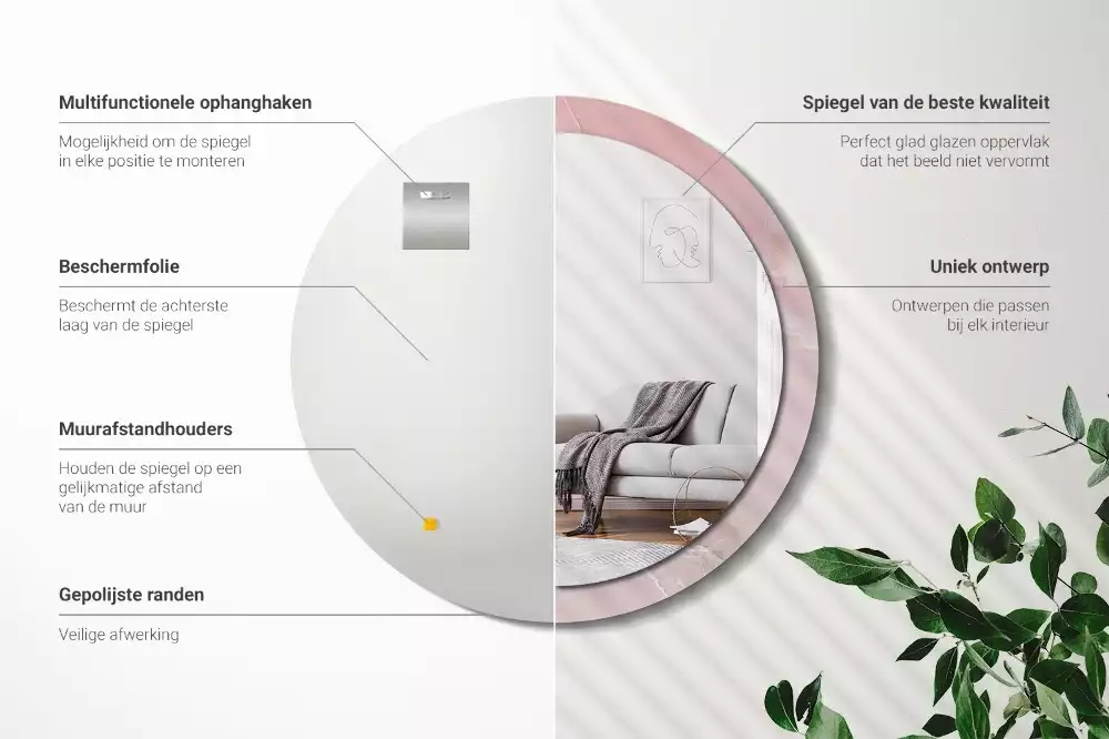 Lustro w ramce z nadrukiem w motywie różowego kamienia