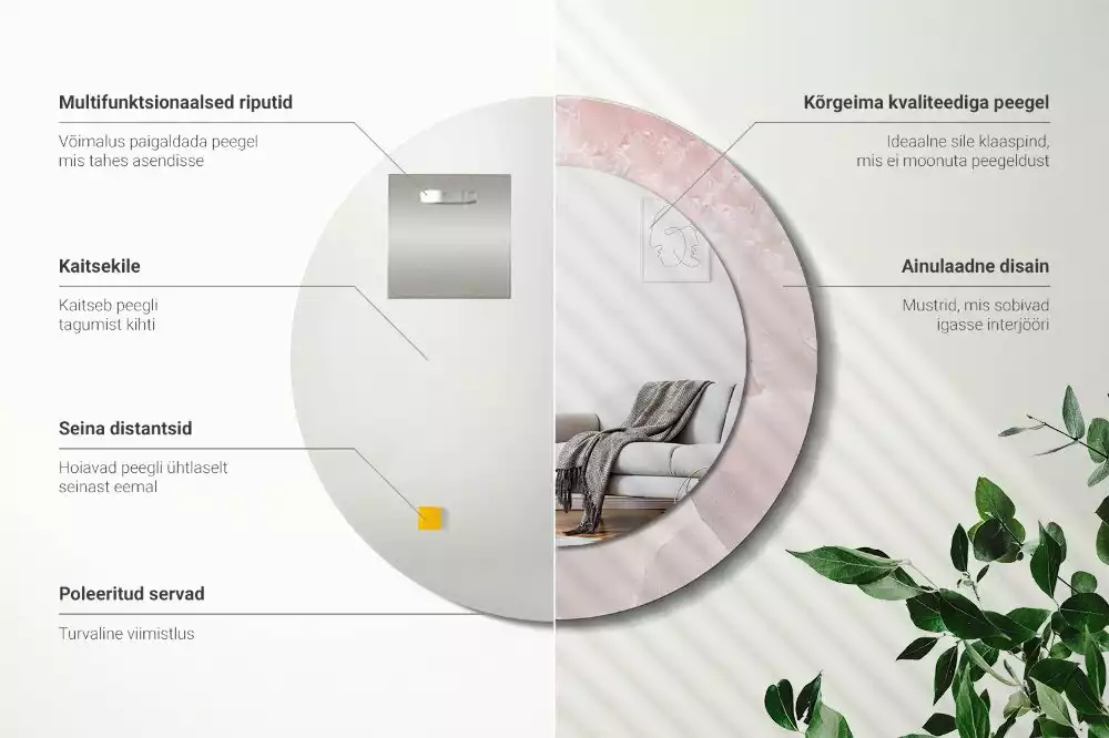 Lustro w ramce z nadrukiem w motywie różowego kamienia