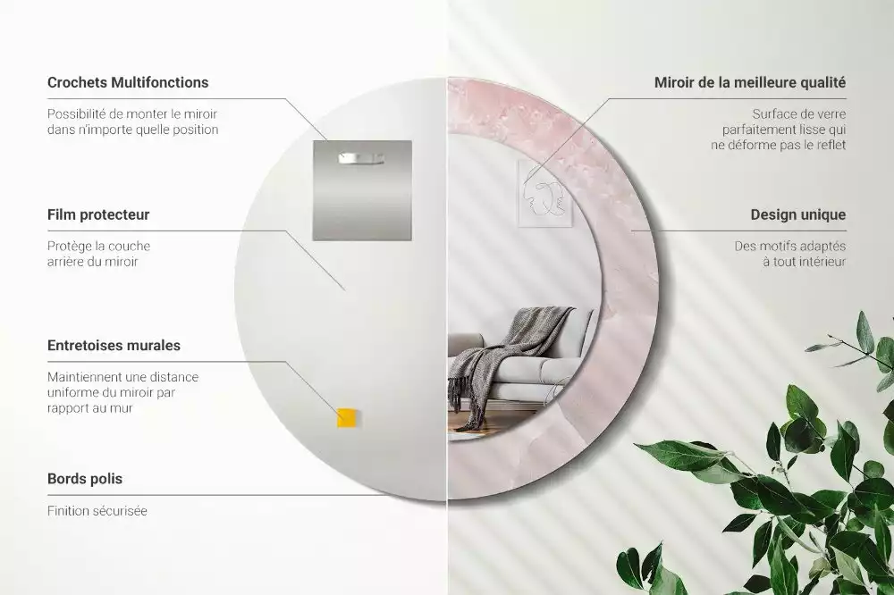 Lustro w ramce z nadrukiem w motywie różowego kamienia