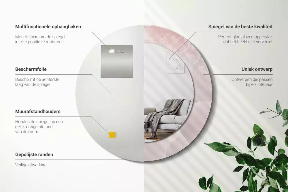 Lustro w ramce z nadrukiem w motywie różowego kamienia