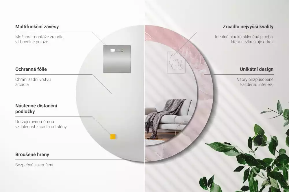 Lustro w ramce z nadrukiem w motywie różowego kamienia