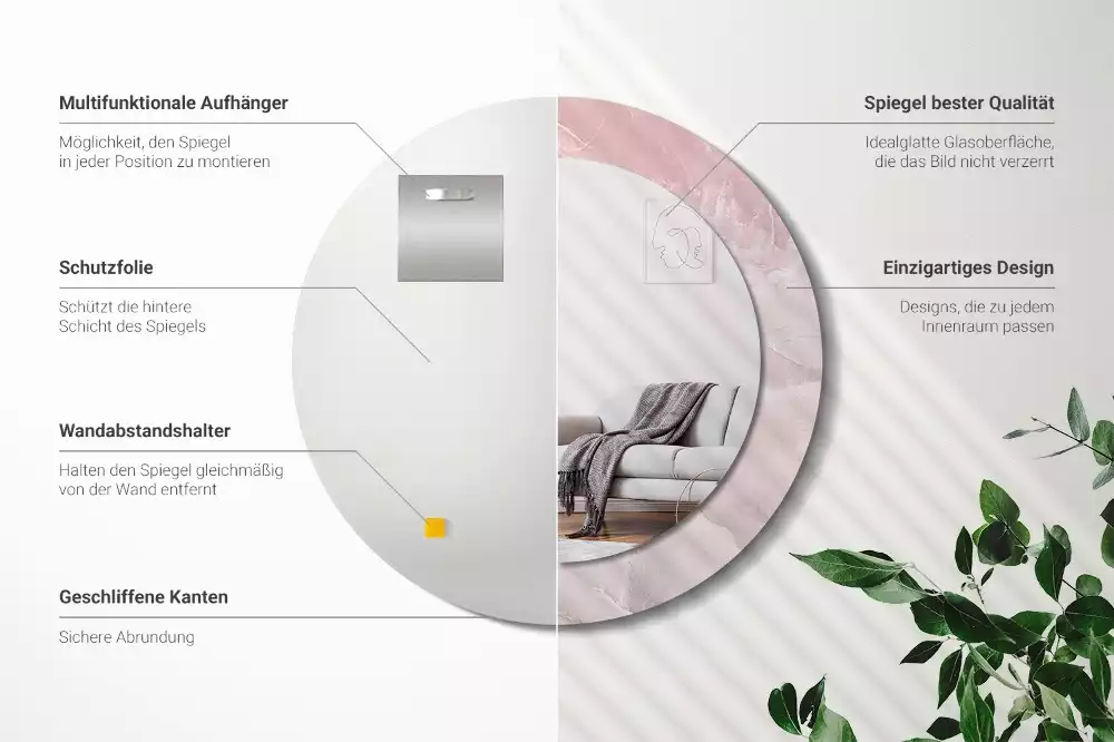 Lustro w ramce z nadrukiem w motywie różowego kamienia