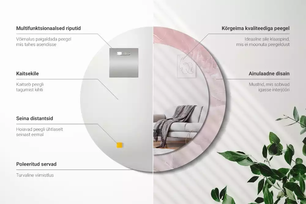 Lustro w ramce z nadrukiem w motywie różowego kamienia