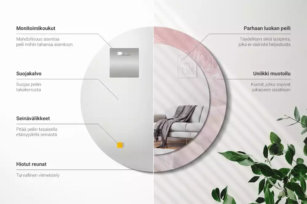 Lustro w ramce z nadrukiem w motywie różowego kamienia