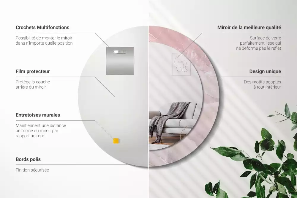 Lustro w ramce z nadrukiem w motywie różowego kamienia