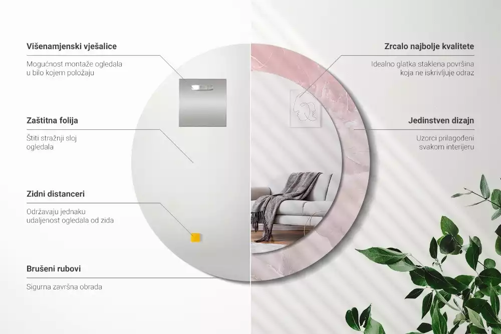 Lustro w ramce z nadrukiem w motywie różowego kamienia