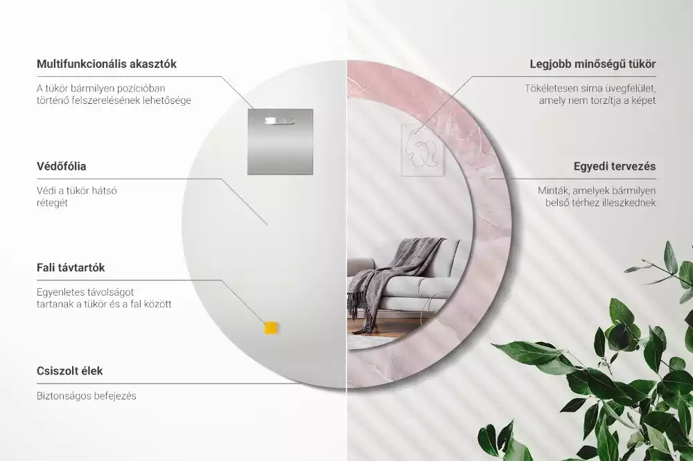 Lustro w ramce z nadrukiem w motywie różowego kamienia